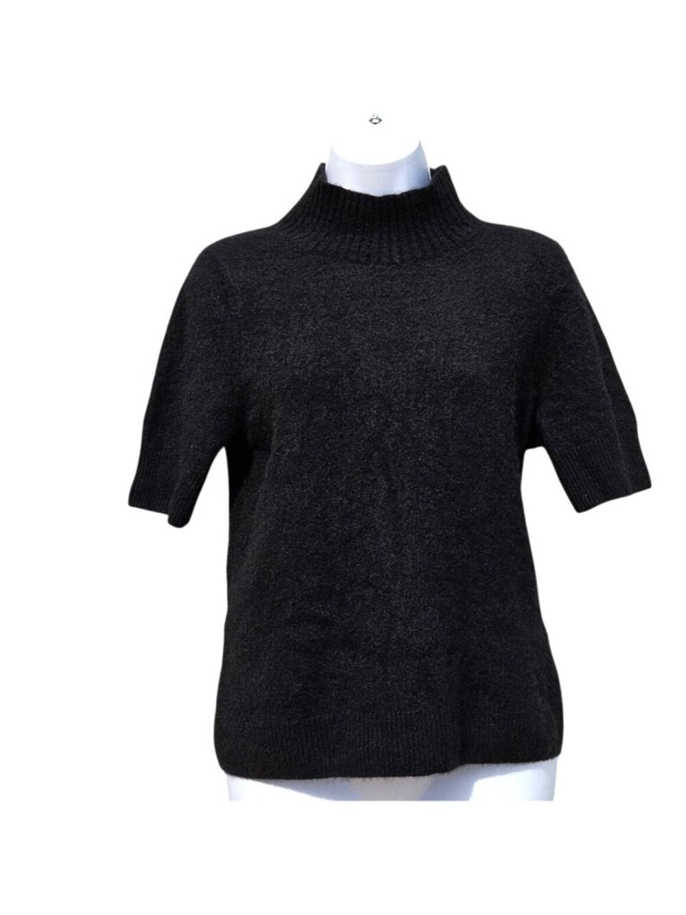 Halston 100% 2-Ply Black Cashmere Short Sleeve Turtleneck Sweater L